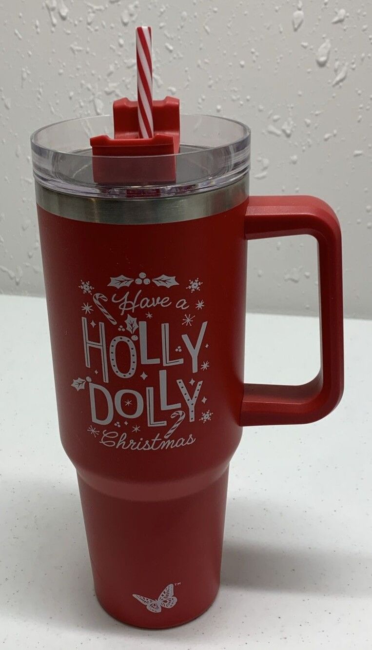 Have A Holly Dolly Christmas Tumbler 2025 DG 40oz Red Peppermint Straw New